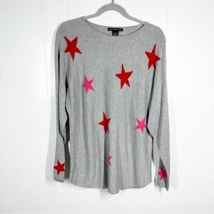 Two Twenty Five Gray Pink Heart Print Long Sleeve Cashmere Blend Sweater Large